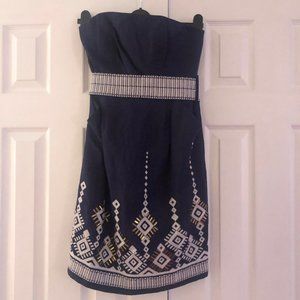 Strapless Navy Shoshanna Dress with Embroidery